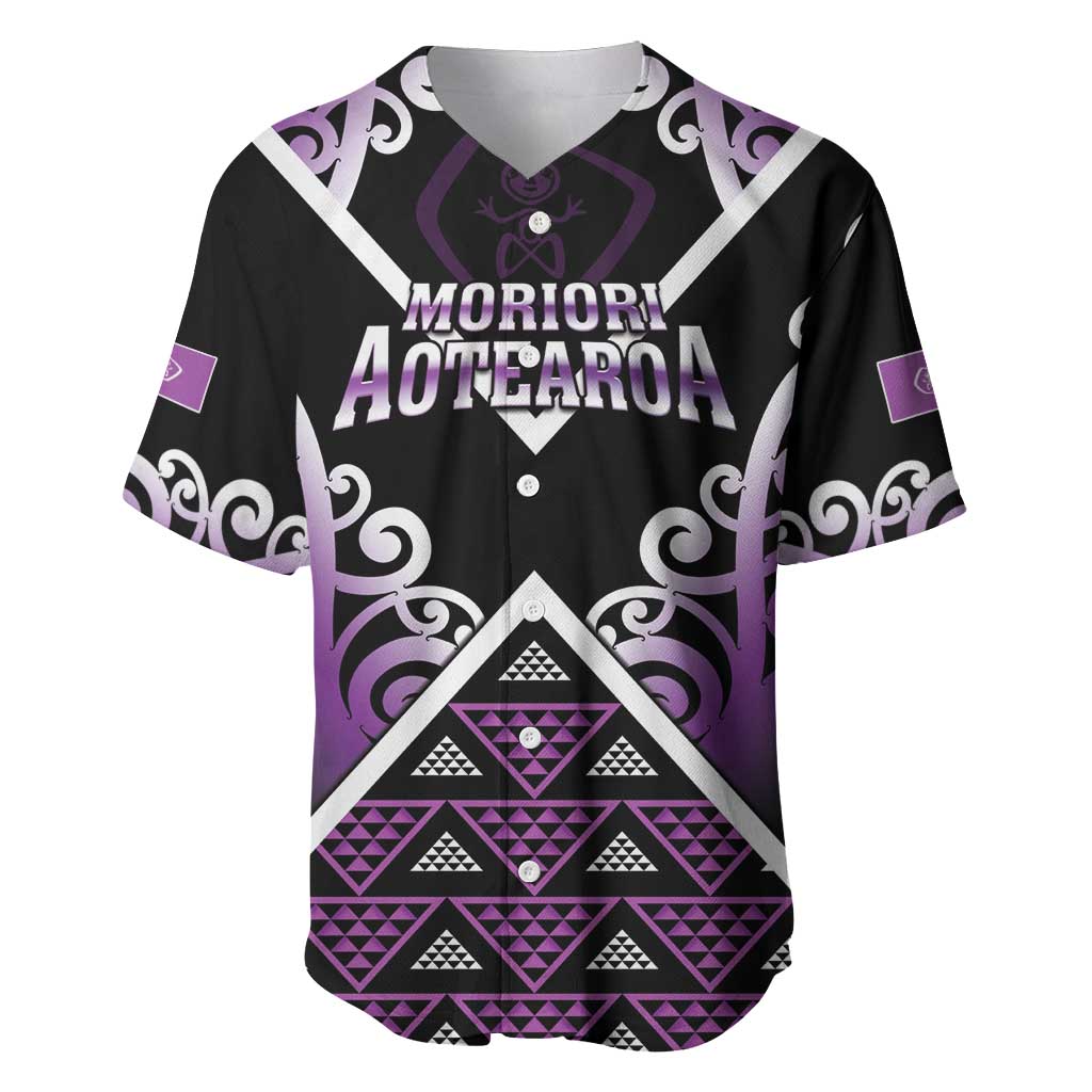 Personalised Aotearoa Moriori Baseball Jersey Maori Pattern New Zealand LT05 Purple - Polynesian Pride