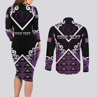 Personalised Aotearoa Moriori Couples Matching Long Sleeve Bodycon Dress and Long Sleeve Button Shirt Maori Pattern New Zealand LT05 - Polynesian Pride