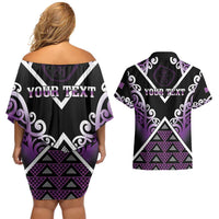 Personalised Aotearoa Moriori Couples Matching Off Shoulder Short Dress and Hawaiian Shirt Maori Pattern New Zealand LT05 - Polynesian Pride