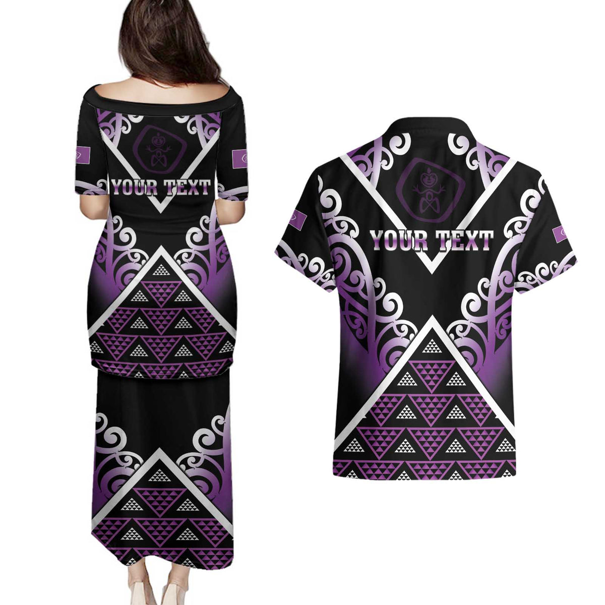 Personalised Aotearoa Moriori Couples Matching Puletasi and Hawaiian Shirt Maori Pattern New Zealand LT05 - Polynesian Pride