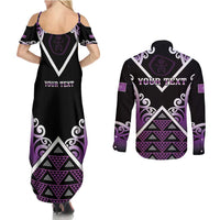 Personalised Aotearoa Moriori Couples Matching Summer Maxi Dress and Long Sleeve Button Shirt Maori Pattern New Zealand LT05 - Polynesian Pride