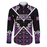 Personalised Aotearoa Moriori Family Matching Long Sleeve Bodycon Dress and Hawaiian Shirt Maori Pattern New Zealand LT05 Dad's Shirt - Long Sleeve Purple - Polynesian Pride