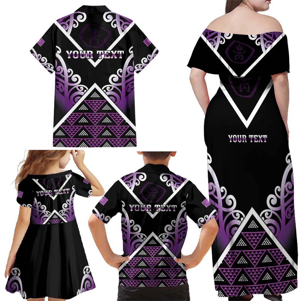 Personalised Aotearoa Moriori Family Matching Off Shoulder Maxi Dress and Hawaiian Shirt Maori Pattern New Zealand - Polynesian Pride