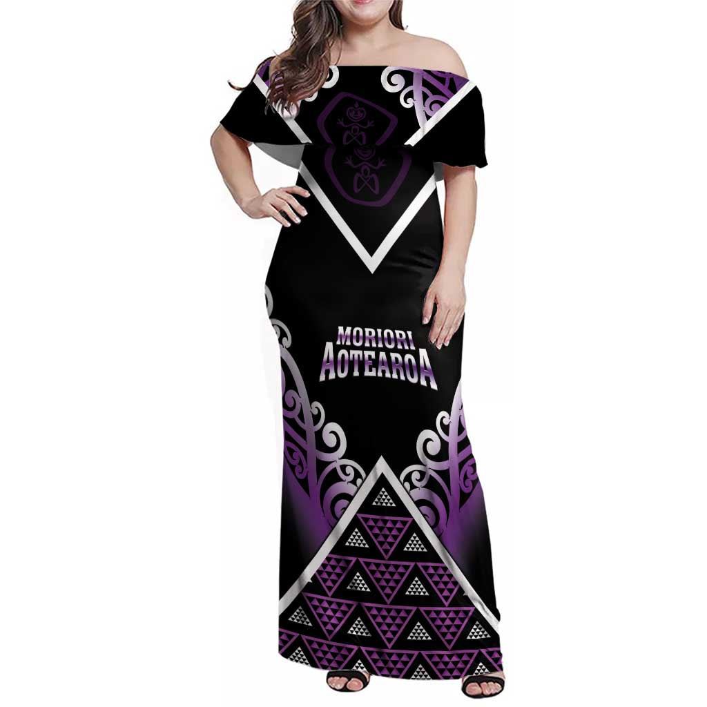 Personalised Aotearoa Moriori Family Matching Off Shoulder Maxi Dress and Hawaiian Shirt Maori Pattern New Zealand - Polynesian Pride