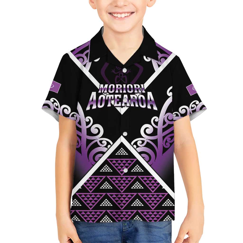 Personalised Aotearoa Moriori Family Matching Puletasi and Hawaiian Shirt Maori Pattern New Zealand LT05 Son's Shirt Purple - Polynesian Pride