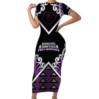 Personalised Aotearoa Moriori Family Matching Short Sleeve Bodycon Dress and Hawaiian Shirt Maori Pattern New Zealand LT05 Mom's Dress Purple - Polynesian Pride