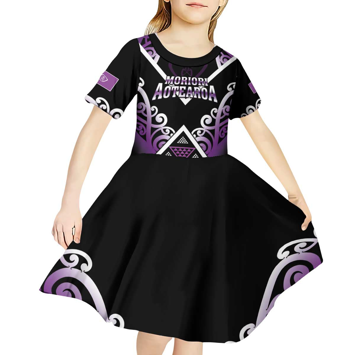 Personalised Aotearoa Moriori Kid Short Sleeve Dress Maori Pattern New Zealand - Polynesian Pride
