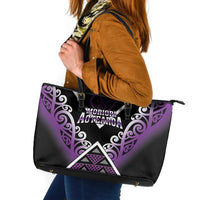 Aotearoa Moriori Leather Tote Bag Maori Pattern New Zealand LT05 Purple - Polynesian Pride
