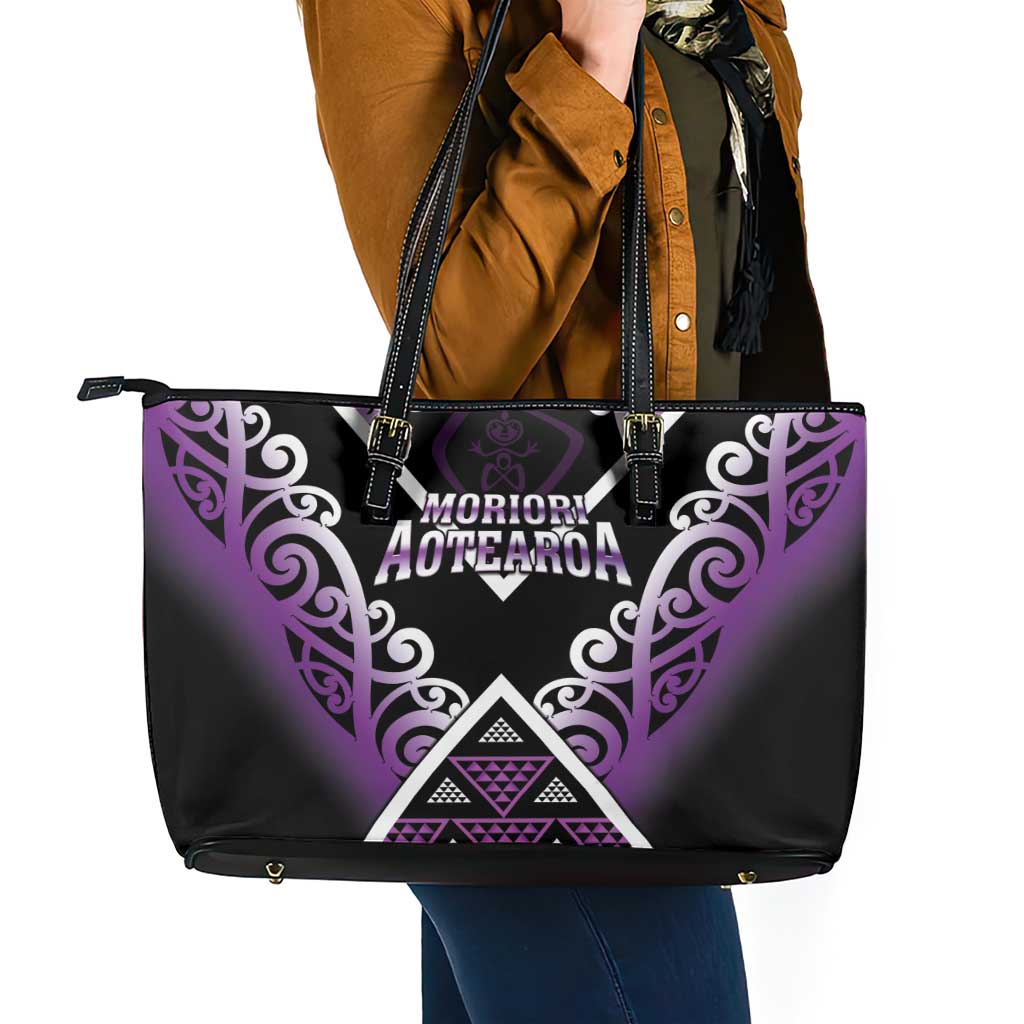 Aotearoa Moriori Leather Tote Bag Maori Pattern New Zealand LT05 - Polynesian Pride