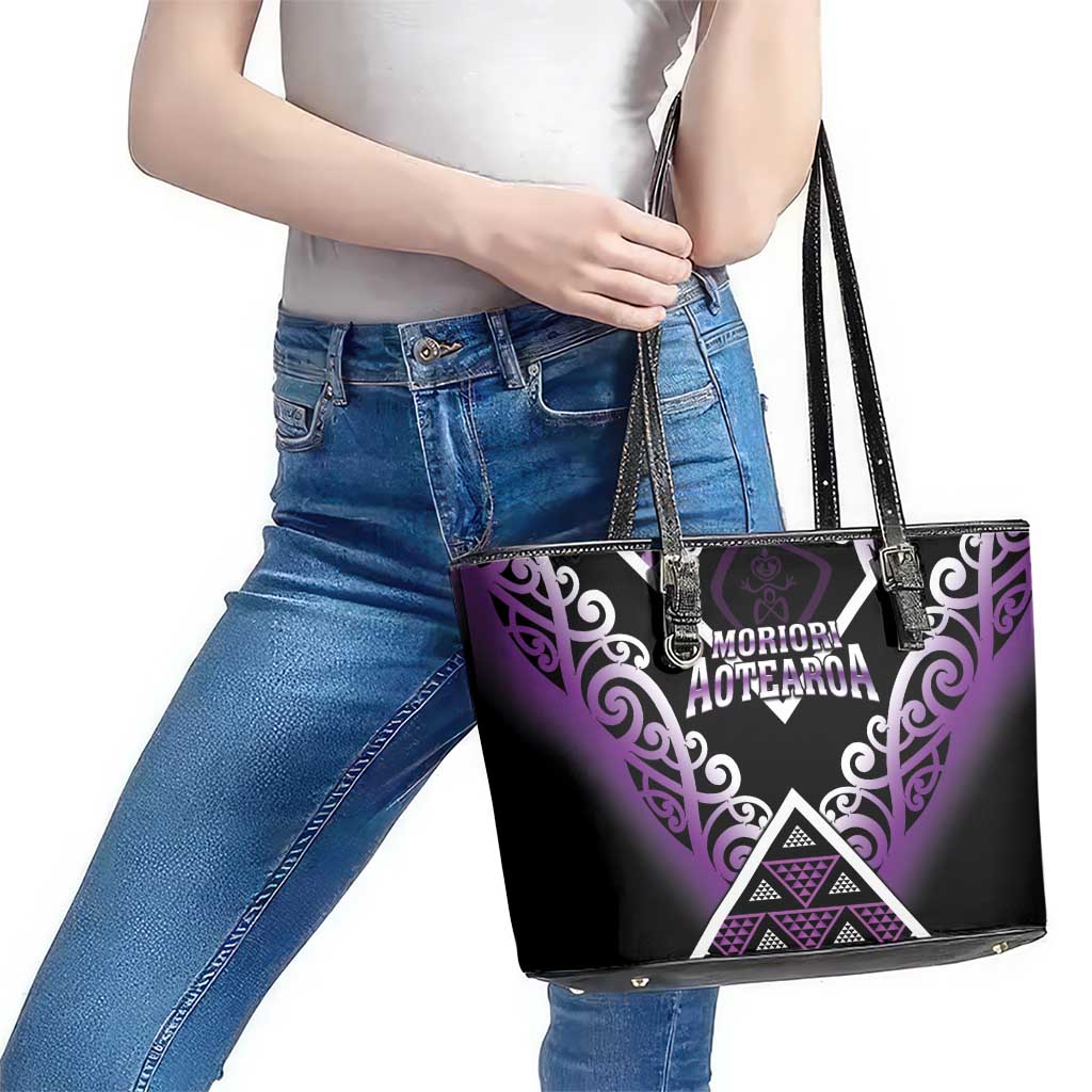 Aotearoa Moriori Leather Tote Bag Maori Pattern New Zealand LT05 - Polynesian Pride