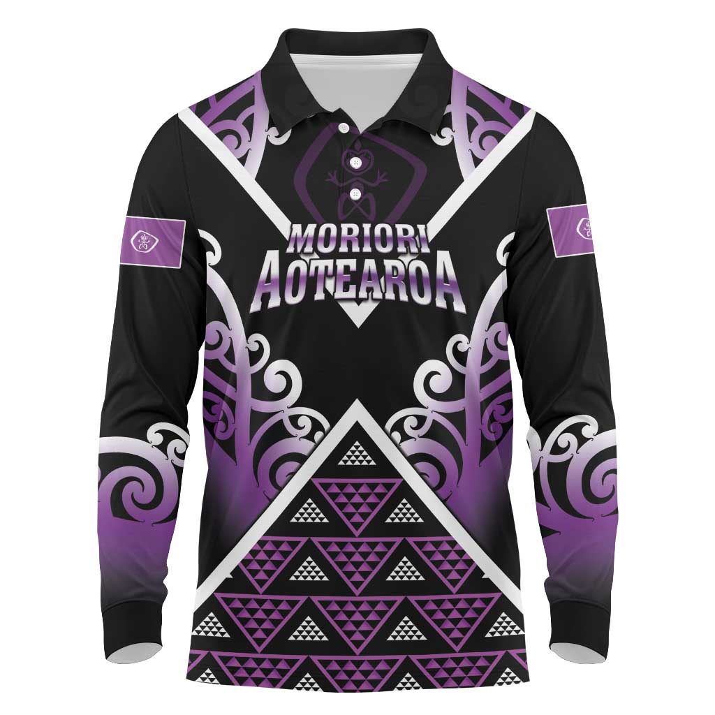 Personalised Aotearoa Moriori Long Sleeve Polo Shirt Maori Pattern New Zealand - Polynesian Pride