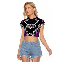 Personalised Aotearoa Moriori Raglan Cropped T Shirt Maori Pattern New Zealand LT05 Female Purple - Polynesian Pride