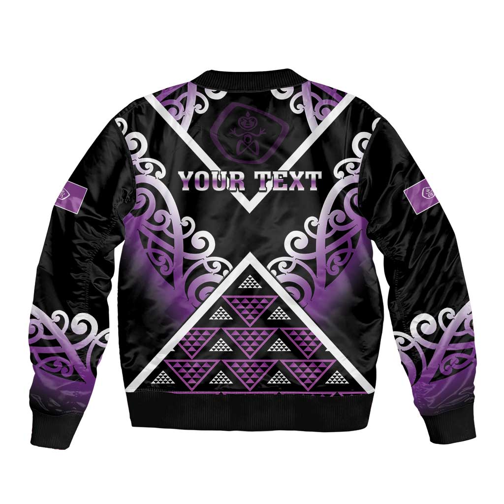 Personalised Aotearoa Moriori Sleeve Zip Bomber Jacket Maori Pattern New Zealand - Polynesian Pride