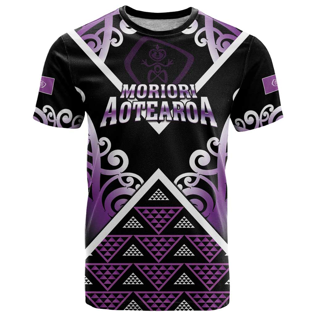 Personalised Aotearoa Moriori T Shirt Maori Pattern New Zealand LT05 Purple - Polynesian Pride