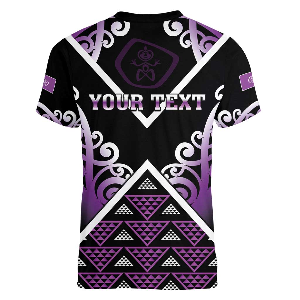 Personalised Aotearoa Moriori Women V-Neck T-Shirt Maori Pattern New Zealand LT05 - Polynesian Pride