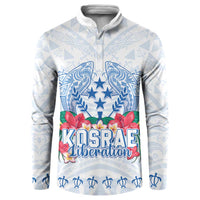Happy Kosrae Liberation Day Button Sweatshirt Polynesian Shark Turtle Motif LT05 White - Polynesian Pride
