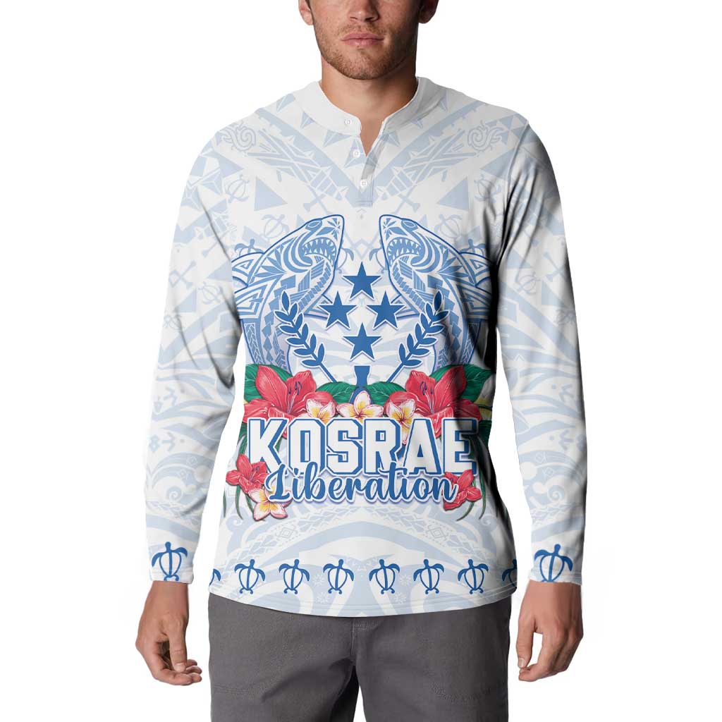 Happy Kosrae Liberation Day Button Sweatshirt Polynesian Shark Turtle Motif LT05 - Polynesian Pride