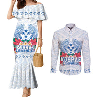 Happy Kosrae Liberation Day Couples Matching Mermaid Dress and Long Sleeve Button Shirt Polynesian Shark Turtle Motif LT05 White - Polynesian Pride