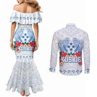 Happy Kosrae Liberation Day Couples Matching Mermaid Dress and Long Sleeve Button Shirt Polynesian Shark Turtle Motif LT05 - Polynesian Pride