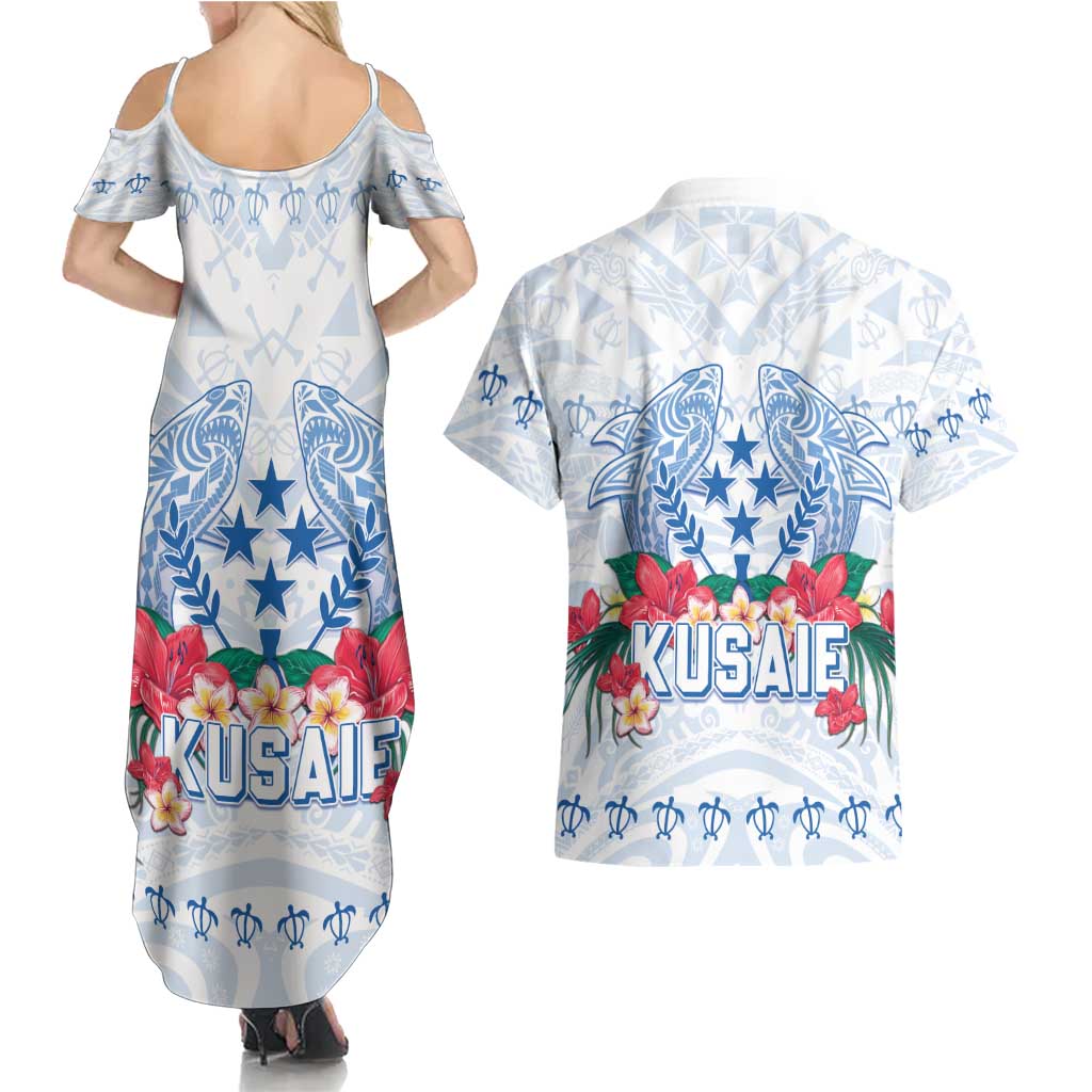Happy Kosrae Liberation Day Couples Matching Summer Maxi Dress and Hawaiian Shirt Polynesian Shark Turtle Motif LT05 - Polynesian Pride