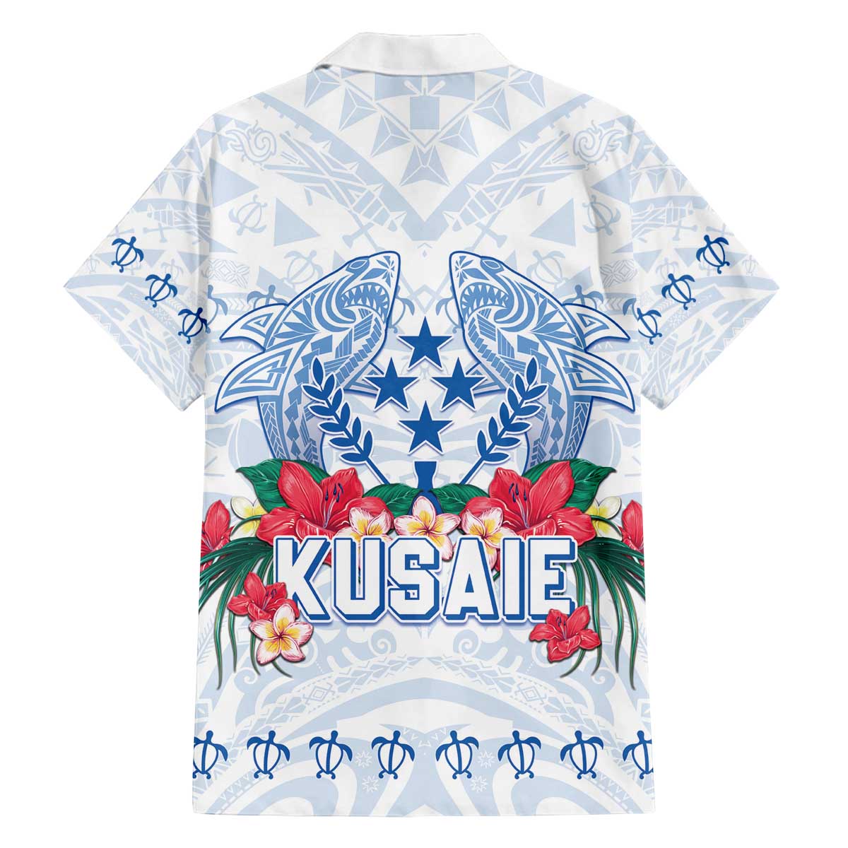 Happy Kosrae Liberation Day Family Matching Off Shoulder Short Dress and Hawaiian Shirt Polynesian Shark Turtle Motif