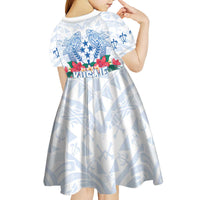 Happy Kosrae Liberation Day Kid Short Sleeve Dress Polynesian Shark Turtle Motif