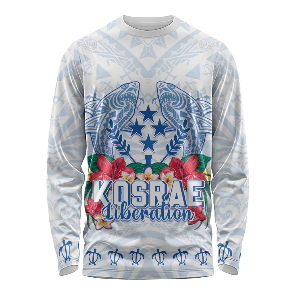 Happy Kosrae Liberation Day Long Sleeve Shirt Polynesian Shark Turtle Motif