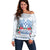 Happy Kosrae Liberation Day Off Shoulder Sweater Polynesian Shark Turtle Motif