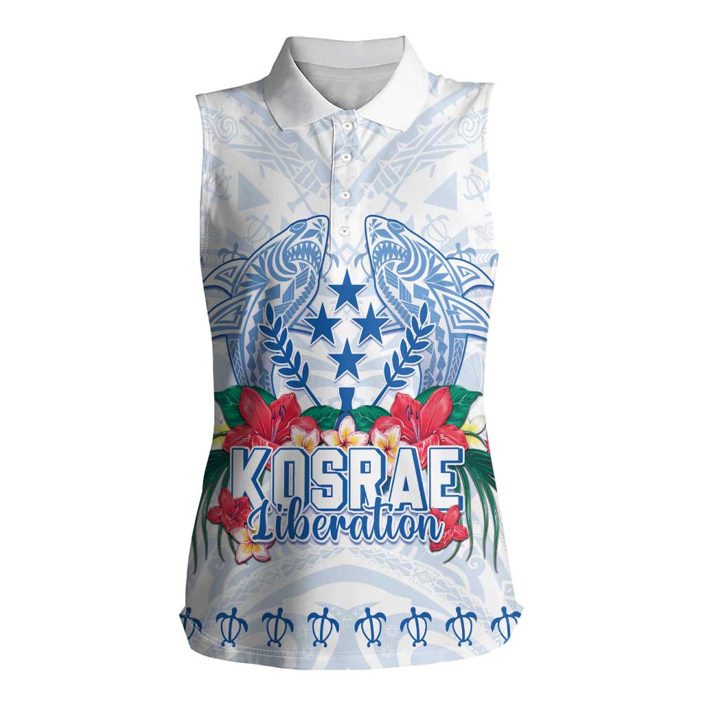 Happy Kosrae Liberation Day Women Sleeveless Polo Shirt Polynesian Shark Turtle Motif LT05 Female White - Polynesian Pride