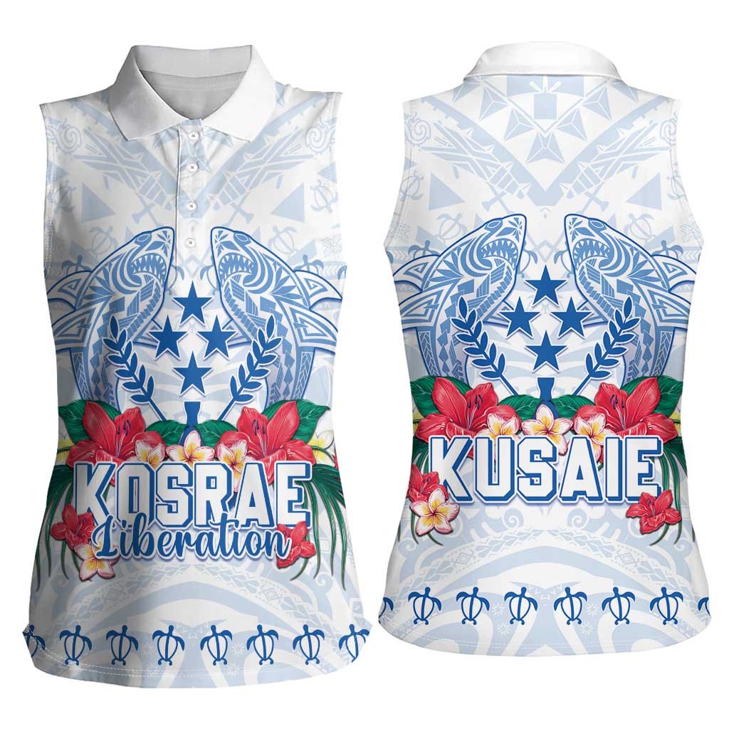 Happy Kosrae Liberation Day Women Sleeveless Polo Shirt Polynesian Shark Turtle Motif LT05 - Polynesian Pride