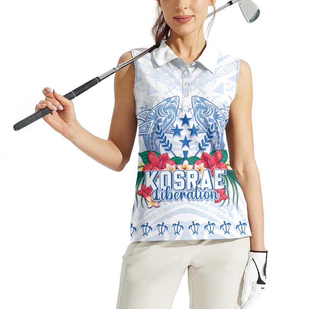 Happy Kosrae Liberation Day Women Sleeveless Polo Shirt Polynesian Shark Turtle Motif LT05 - Polynesian Pride