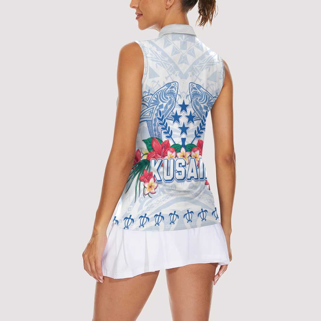 Happy Kosrae Liberation Day Women Sleeveless Polo Shirt Polynesian Shark Turtle Motif LT05 - Polynesian Pride