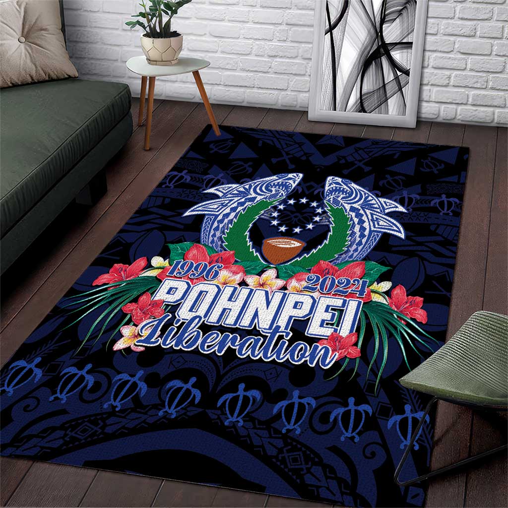 Happy Pohnpei Liberation Day Area Rug Polynesian Shark Turtle Motif