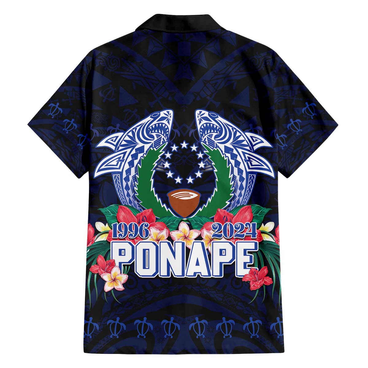 Happy Pohnpei Liberation Day Family Matching Off Shoulder Short Dress and Hawaiian Shirt Polynesian Shark Turtle Motif