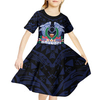 Happy Pohnpei Liberation Day Kid Short Sleeve Dress Polynesian Shark Turtle Motif