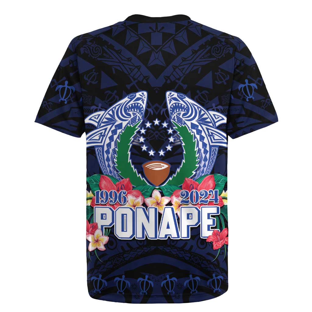 Happy Pohnpei Liberation Day Rugby Jersey Polynesian Shark Turtle Motif