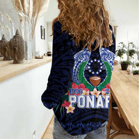 Happy Pohnpei Liberation Day Women Casual Shirt Polynesian Shark Turtle Motif