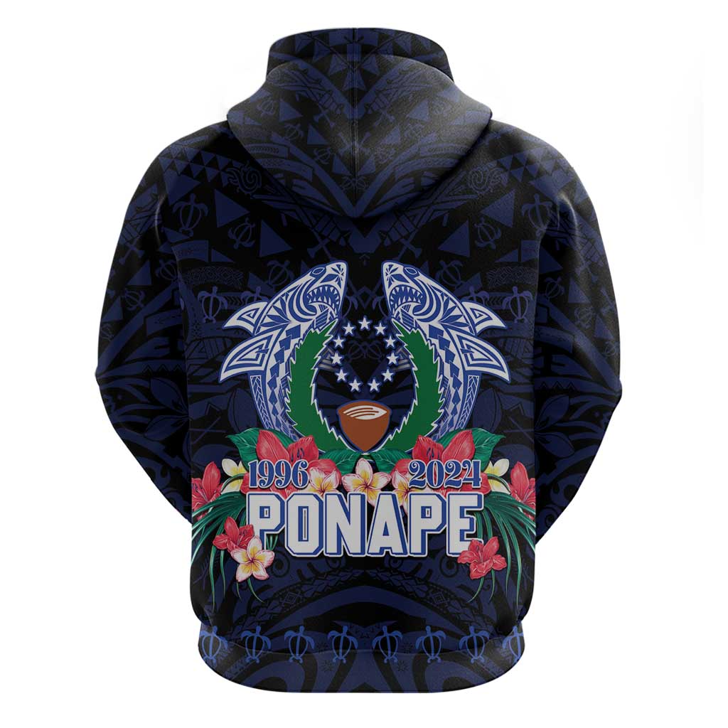 Happy Pohnpei Liberation Day Zip Hoodie Polynesian Shark Turtle Motif