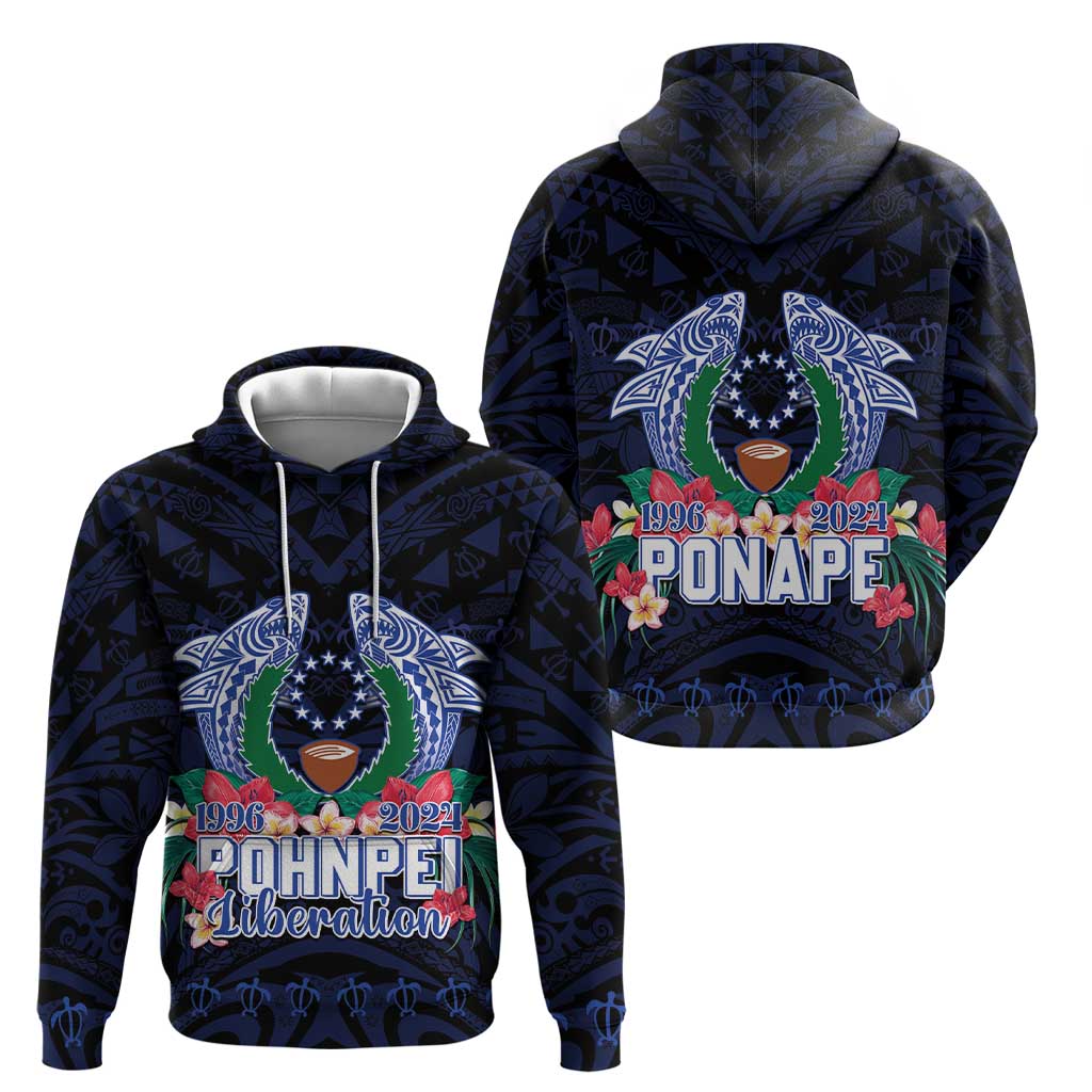 Happy Pohnpei Liberation Day Zip Hoodie Polynesian Shark Turtle Motif