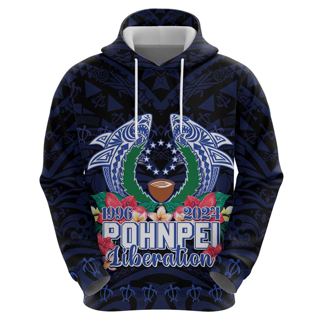 Happy Pohnpei Liberation Day Zip Hoodie Polynesian Shark Turtle Motif