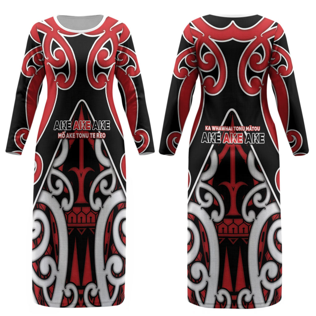 New Zealand Maori Language Week Couples Matching Long Sleeve Bodycon Dress and Long Sleeve Button Shirt Mo Ake Tonu Te Reo