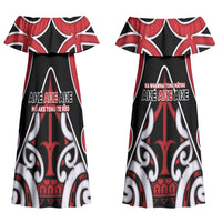 New Zealand Maori Language Week Couples Matching Off Shoulder Maxi Dress and Long Sleeve Button Shirt Mo Ake Tonu Te Reo