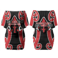 New Zealand Maori Language Week Couples Matching Off Shoulder Short Dress and Long Sleeve Button Shirt Mo Ake Tonu Te Reo