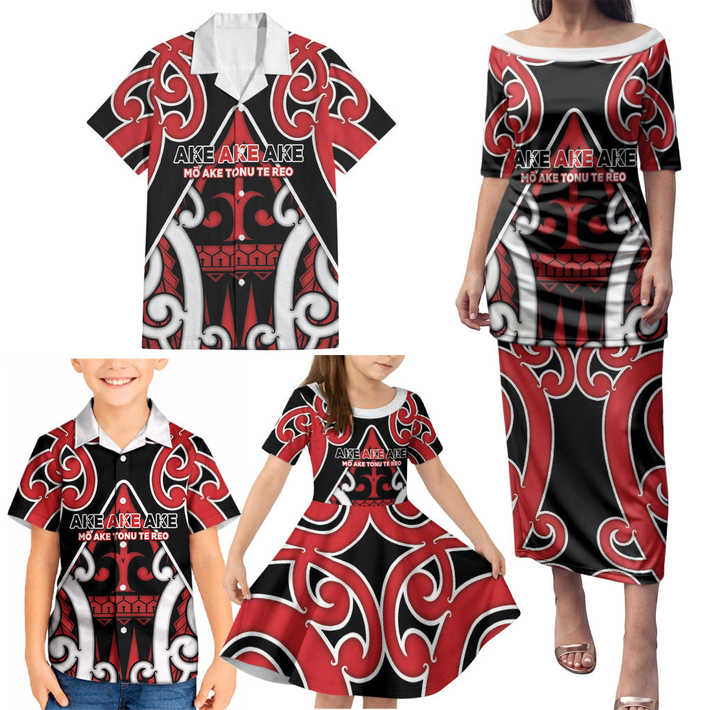 New Zealand Maori Language Week Family Matching Puletasi and Hawaiian Shirt Mo Ake Tonu Te Reo