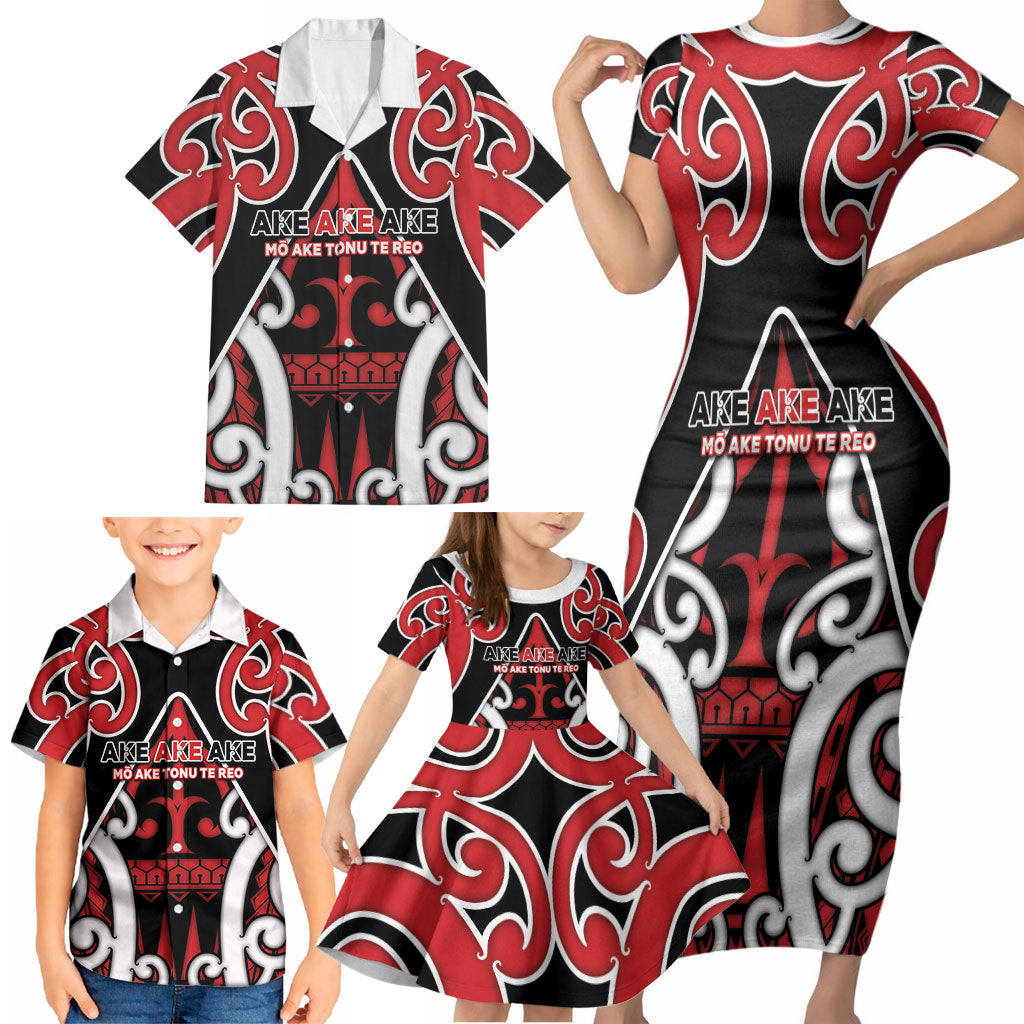 New Zealand Maori Language Week Family Matching Short Sleeve Bodycon Dress and Hawaiian Shirt Mo Ake Tonu Te Reo LT05 - Polynesian Pride