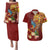 Personalized Tonga Eua Couples Matching Puletasi Dress and Hawaiian Shirt Maroon Shining Parrot Coat Of Arms With Ngatu Pattern LT05 Red - Polynesian Pride