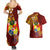 Personalized Tonga Eua Couples Matching Summer Maxi Dress and Hawaiian Shirt Maroon Shining Parrot Coat Of Arms With Ngatu Pattern LT05 - Polynesian Pride