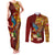 Personalized Tonga Eua Couples Matching Tank Maxi Dress and Long Sleeve Button Shirts Maroon Shining Parrot Coat Of Arms With Ngatu Pattern LT05 Red - Polynesian Pride