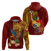 Personalized Tonga Eua Hoodie Maroon Shining Parrot Coat Of Arms With Ngatu Pattern LT05 - Polynesian Pride