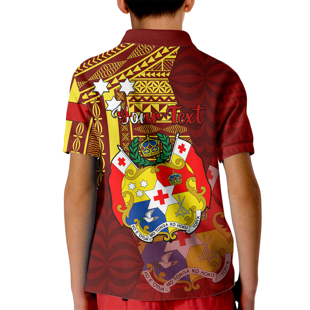 Personalized Tonga Eua Kid Polo Shirt Maroon Shining Parrot Coat Of Arms With Ngatu Pattern LT05 - Polynesian Pride